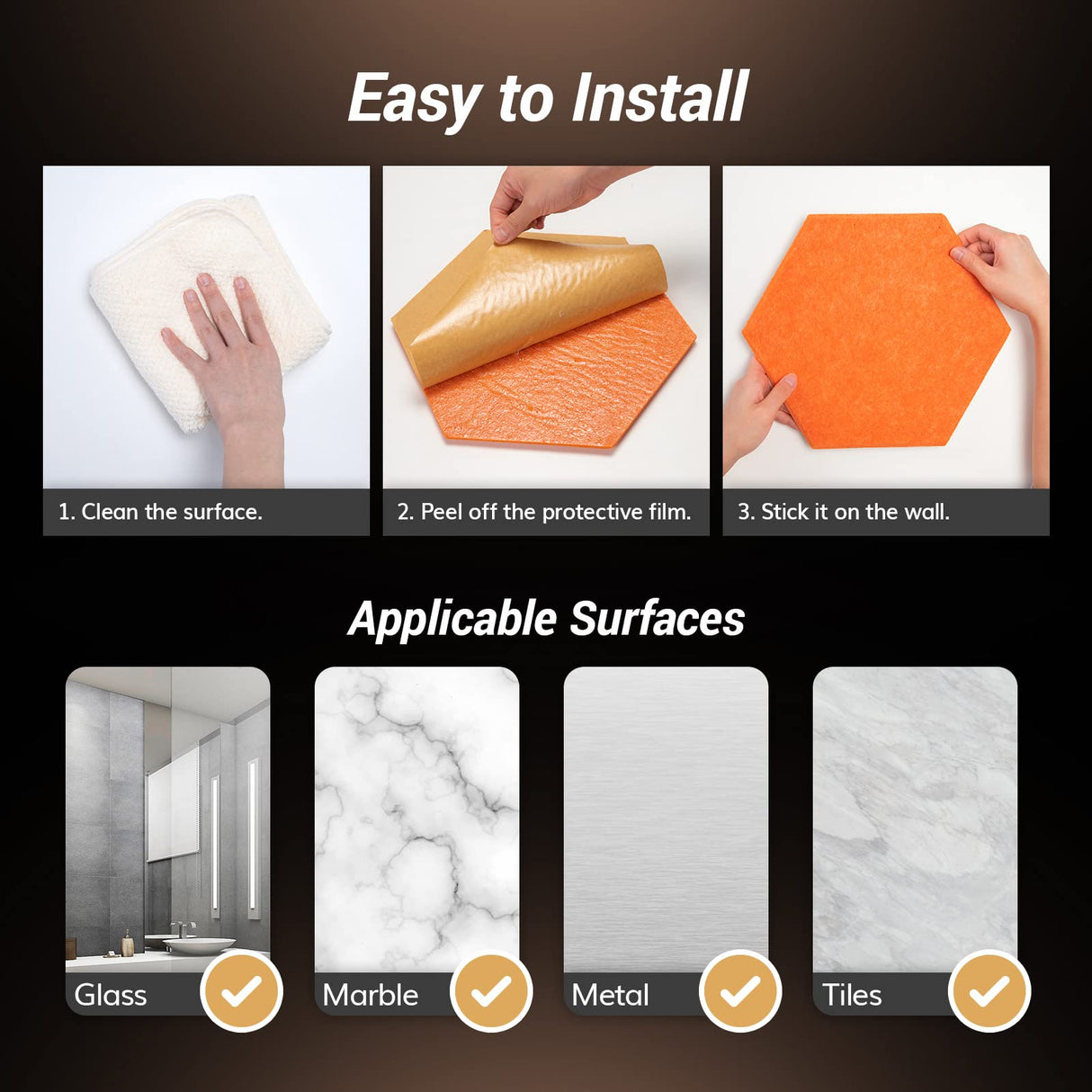 Self-adhesive Hexagon Acoustic Panels 12 Pack, TONOR 12"x 10"x 0.4" High Density Sound Proof Panels Tiles for Walls, Absorbing Noise and Eliminating Echoes Acoustic Foam for Home Studio Orange TONOR