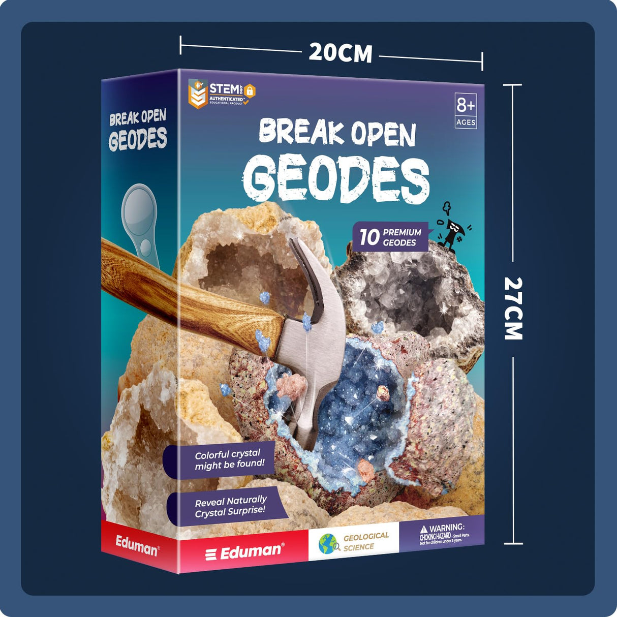 EDUMAN Geodes with Crystals Break Open 10 Premium Geode Kit - Geology Geodes Crystal Science Kit - STEM Educational Toys Birthday Gifts for Boys and Girls (Potential for Coloured Geodes Crystals) EDUMAN