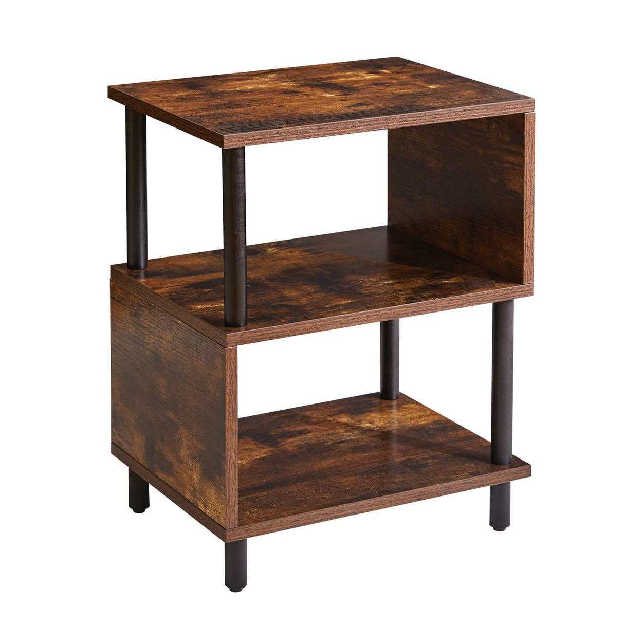 Aibiju Side Table for Bedroom, Narrow End Table Small, Mid-Century Modern Nightstand with Open Storage Shelf, Small Table Rustic Brown/Black YD-TM152H Aibiju