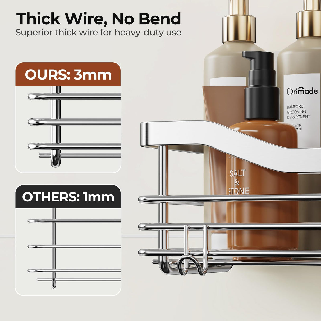 Orimade Shower Caddy Basket Shelf with 5 Hooks Adhesive Organizer Storage Rack Rustproof Wall Mounted Stainless Steel No Drilling for Bathroom, Toilet, Kitchen - 2 Pack Orimade