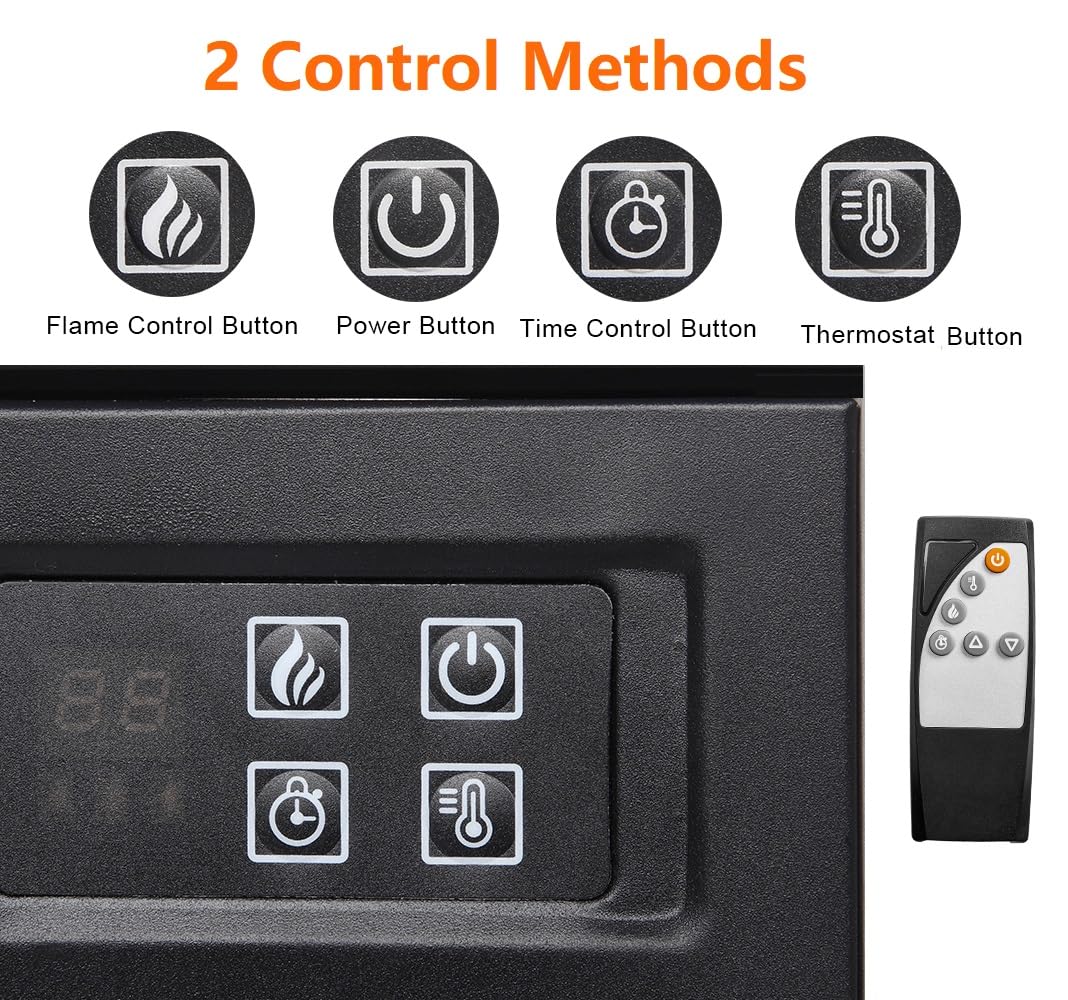 Bonnlo 30''H Freestanding Electric Fireplace Stove Space Heater with Realistic Flame, White Wood Mantel, Remote Control for Home Room Indoor, 1400W Bonnlo