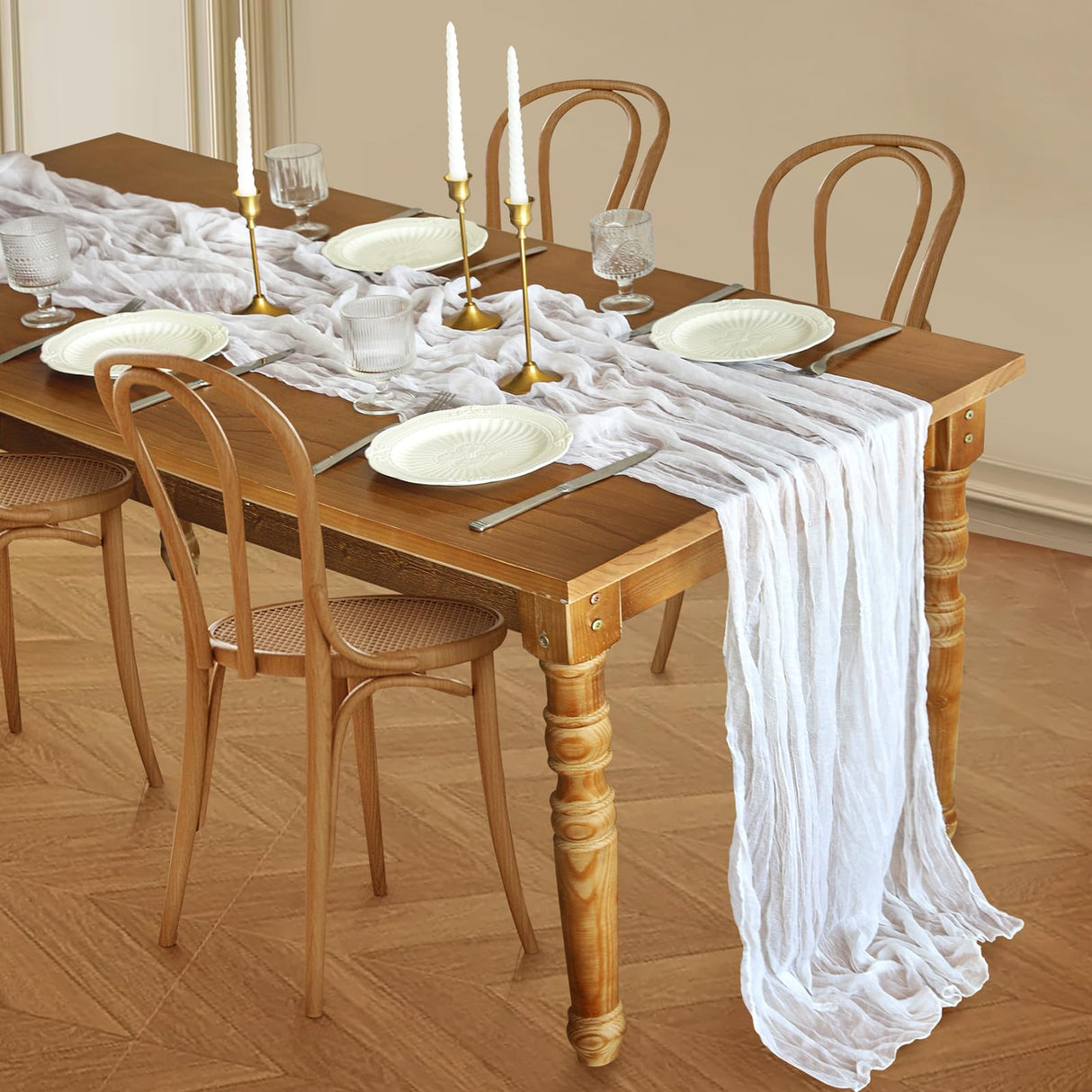 Cheesecloth Table Runner, 10FT Rustic Ivory White Table Runner 35*120inch Boho White Table Runner for Wedding Bridal Shower Baby Shower Table Centerpiece Decorations Miucat