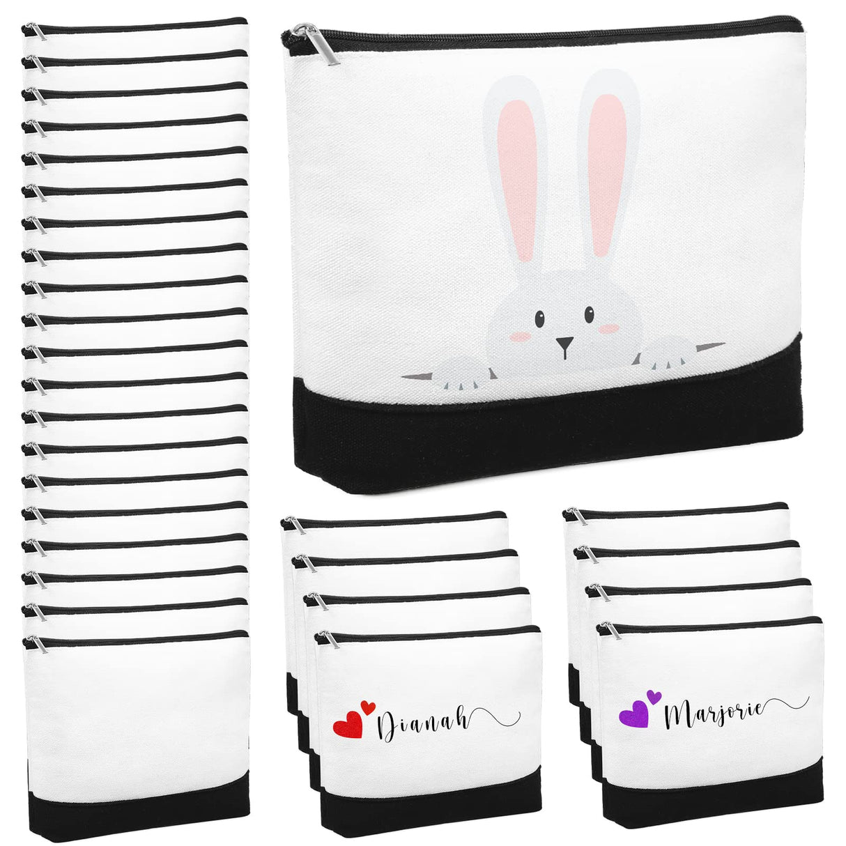 Inbagi 30 Pieces Canvas Makeup Bags Bulk Black and White Cosmetics Bag with Zipper Blank DIY Cosmetic Pouch Multipurpose Canvas Travel Toiletry Bag for Travel Pen Pencil Cosmetic Storage Inbagi