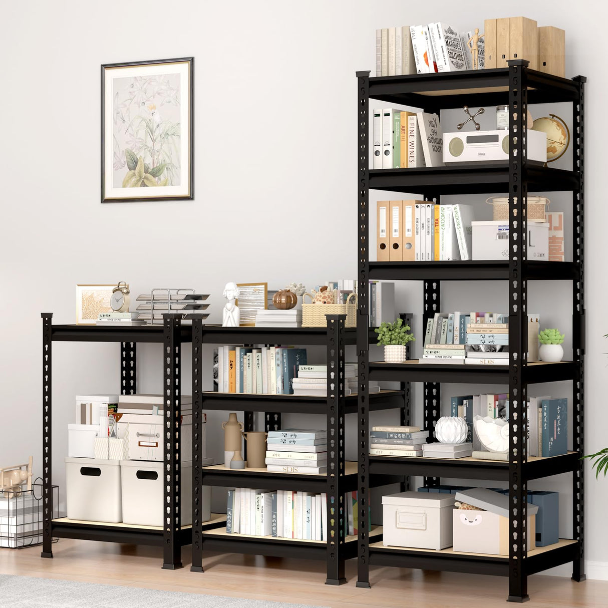 PrimeZone 6-Tier Adjustable Tall Book Shelf - Narrow Bookcase for Small Space, Open Wooden Bookshelf, Display Square Shelf for Living Room, Bedroom, Sturdy, Office, 16" W x 16" D x 72" H, Black PrimeZone