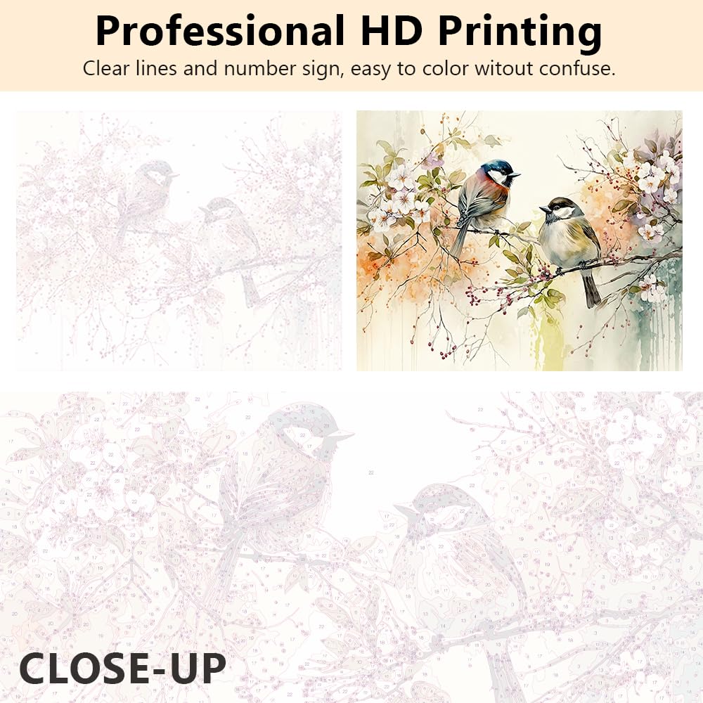 TUMOVO Adult Paint by Number Kits Bird - Watercolor Design Kids Paint by Number Kits Adults' Paint-by-Number Kits Bird Painting for Adults DIY Acrylic Paint by Number with Paintbrushes, 16"x20" TUMOVO