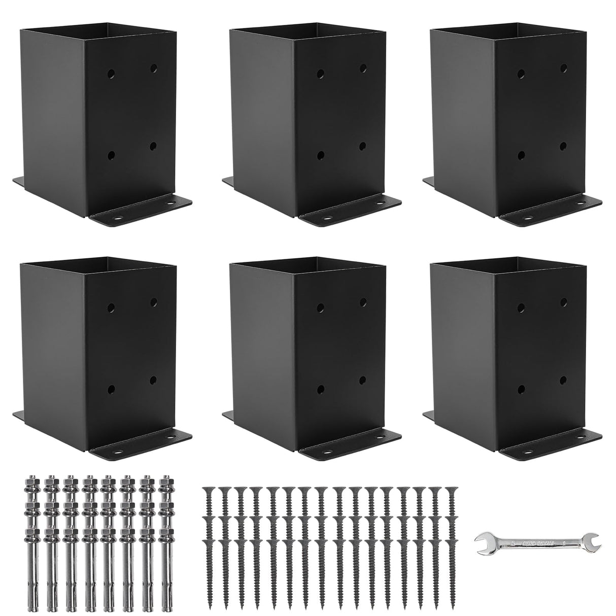 XZWMY 4x4 Post Base 6 Pcs, Post Brackets (Inner Size 3.6"x3.6"), Black Powder-Coated Heavy Duty Solid Steel Deck Post Anchor for Outdoor Support Deck,Fence,Porch,Railing,Mailbox,Pergola… XZWMY