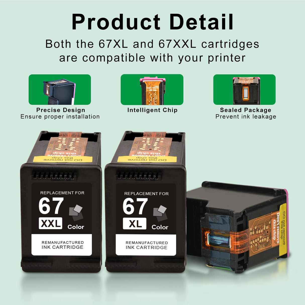 SAILNER Remanufactured Ink Cartridge Replacement for HP Ink 67 67XL 67XXL Ink Cartridge Black/Color Combo Pack for DeskJet 4155e 2755e 4155 2700 Envy 6055 Printer (1 Black, 1 Tri-Color, 2 Pack) SAILNER