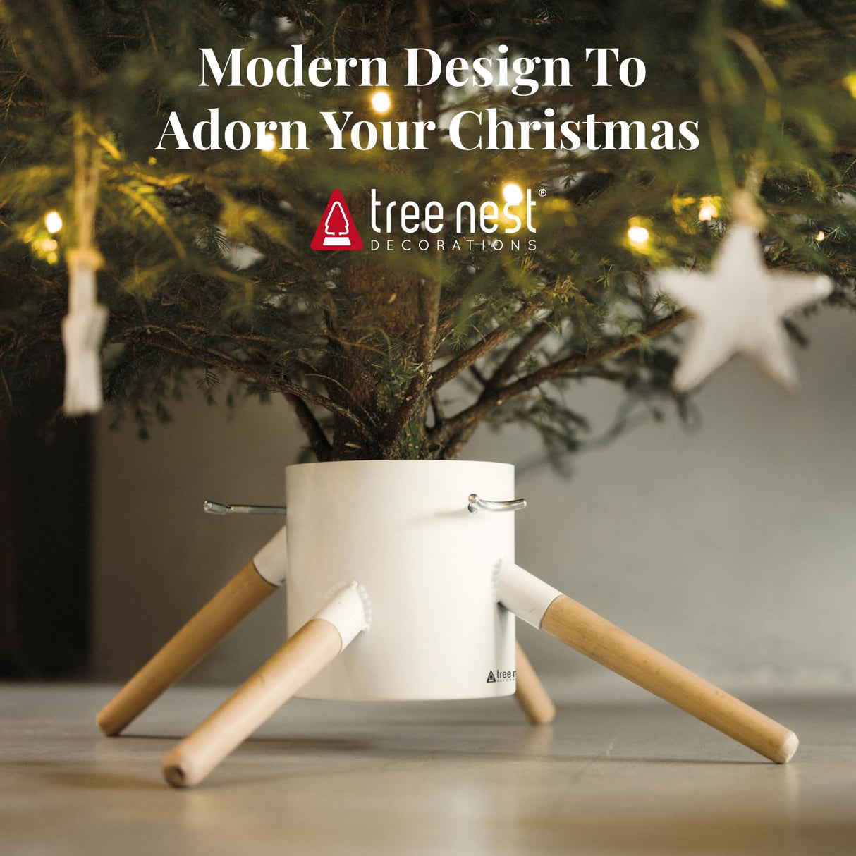 Tree Nest Christmas Tree Stand Base Xmas Modern Tree Metal Holder Stand for 10ft Real Tree Xmas Tree Decoration(Family,White) Tree Nest