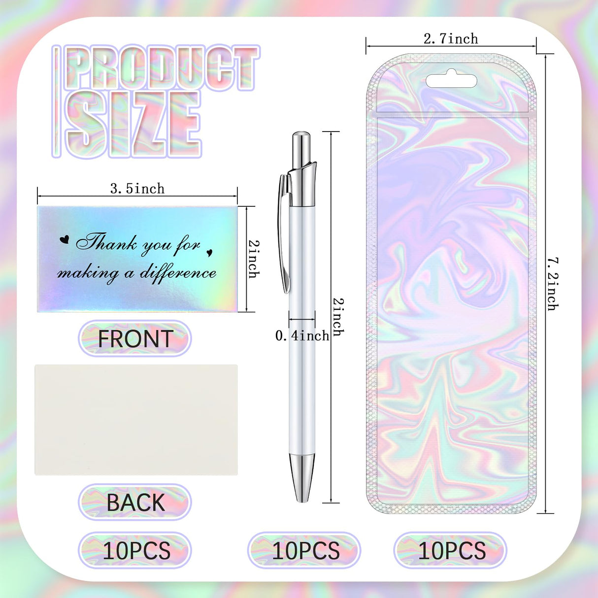 Yexiya 30 Pcs Sublimation Pen Kit Sublimation Pen Blank with Resealable Pouch Bag and Holographic Thank You Card Sublimation Ballpoint Pen School Supply for Christmas Office School Stationery Supply Yexiya