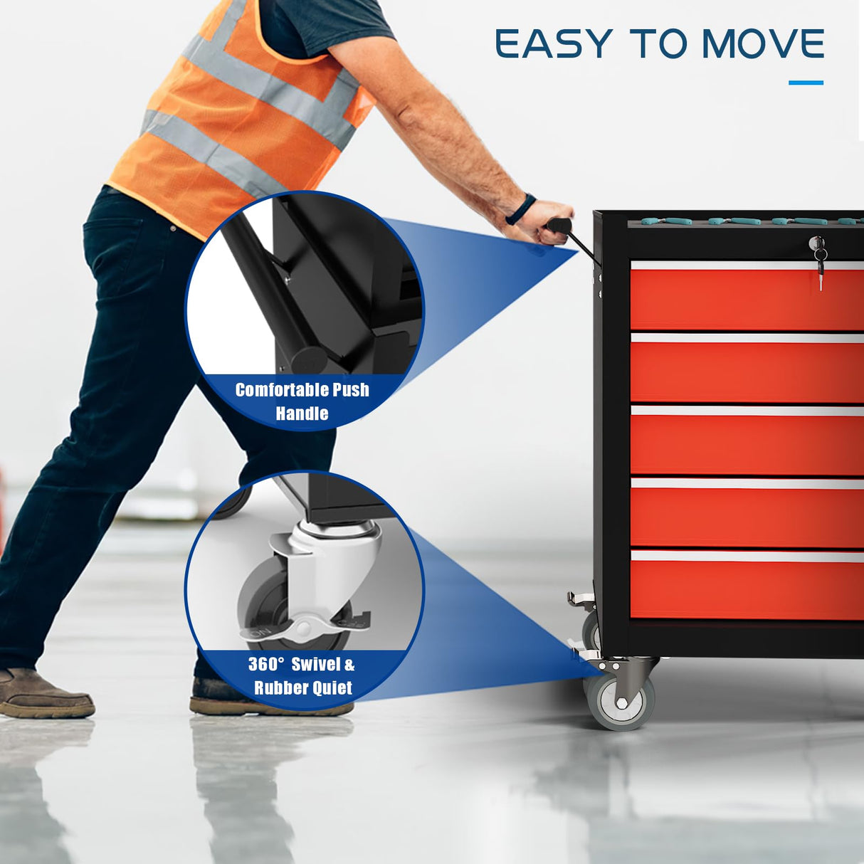 5-Drawers Rolling Tool Chest Tool Box Organizer with Lockable, Metal Rolling Tool Cart Tool Storage Toolbox, Tool Cabinet Rolling Tool Box with Drawers for Garage, Workstation, Workshop, Home Repair CMFYDAILY