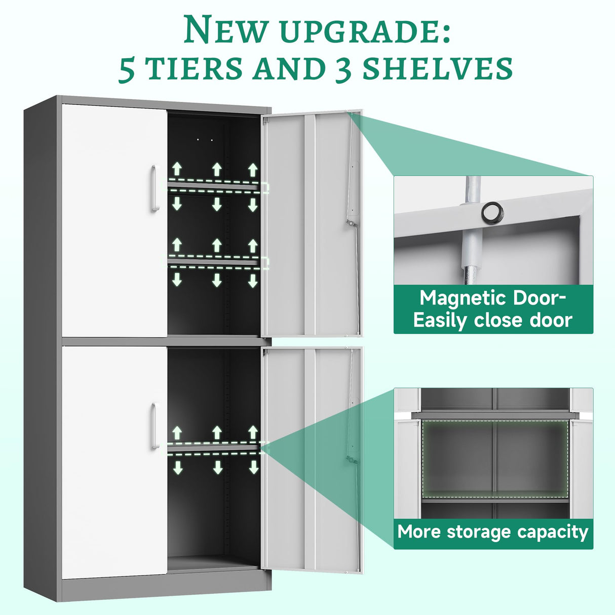 Letaya Metal Storage Cabinet with Lock Door, Adjustable Shelf Steel Cabinets for Office, Home,Pantry,Kitchen,Garage Utility Cabinet (4 Door-White&Gray) Letaya