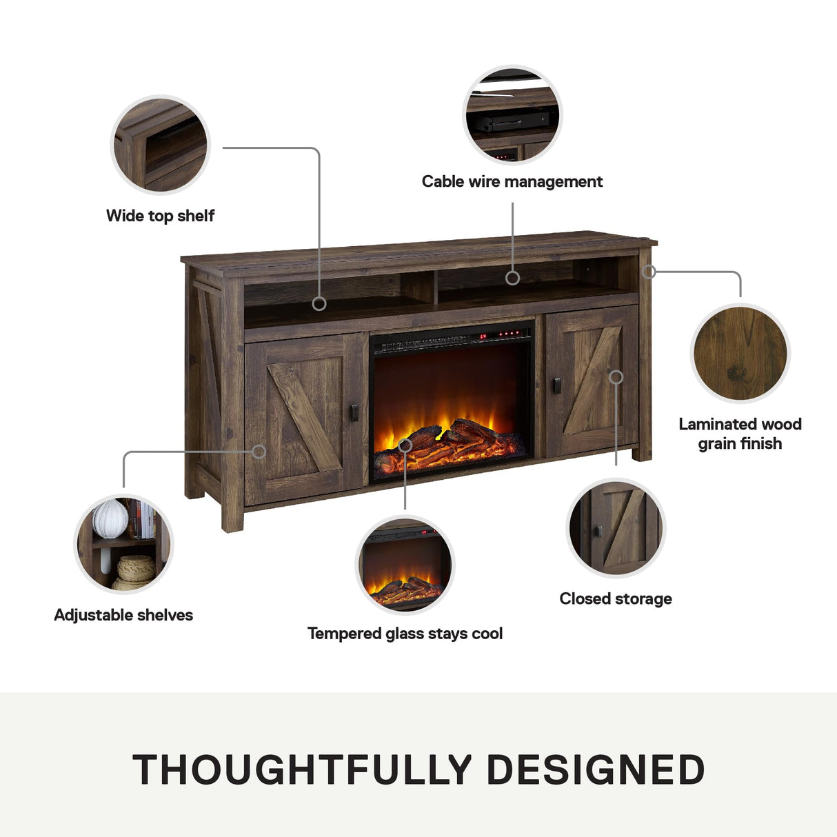 Ameriwood Home Farmington Electric Fireplace Console for TVs up to 60", Rustic Ameriwood Home