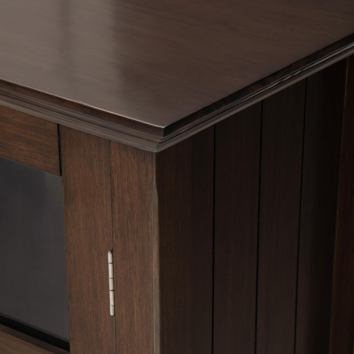 SIMPLIHOME Acadian SOLID WOOD 39 inch Wide Transitional Medium Storage Cabinet in Natural Aged Brown, with 2 Tempered Glass Doors, 4 Adjustable Shelves SIMPLIHOME