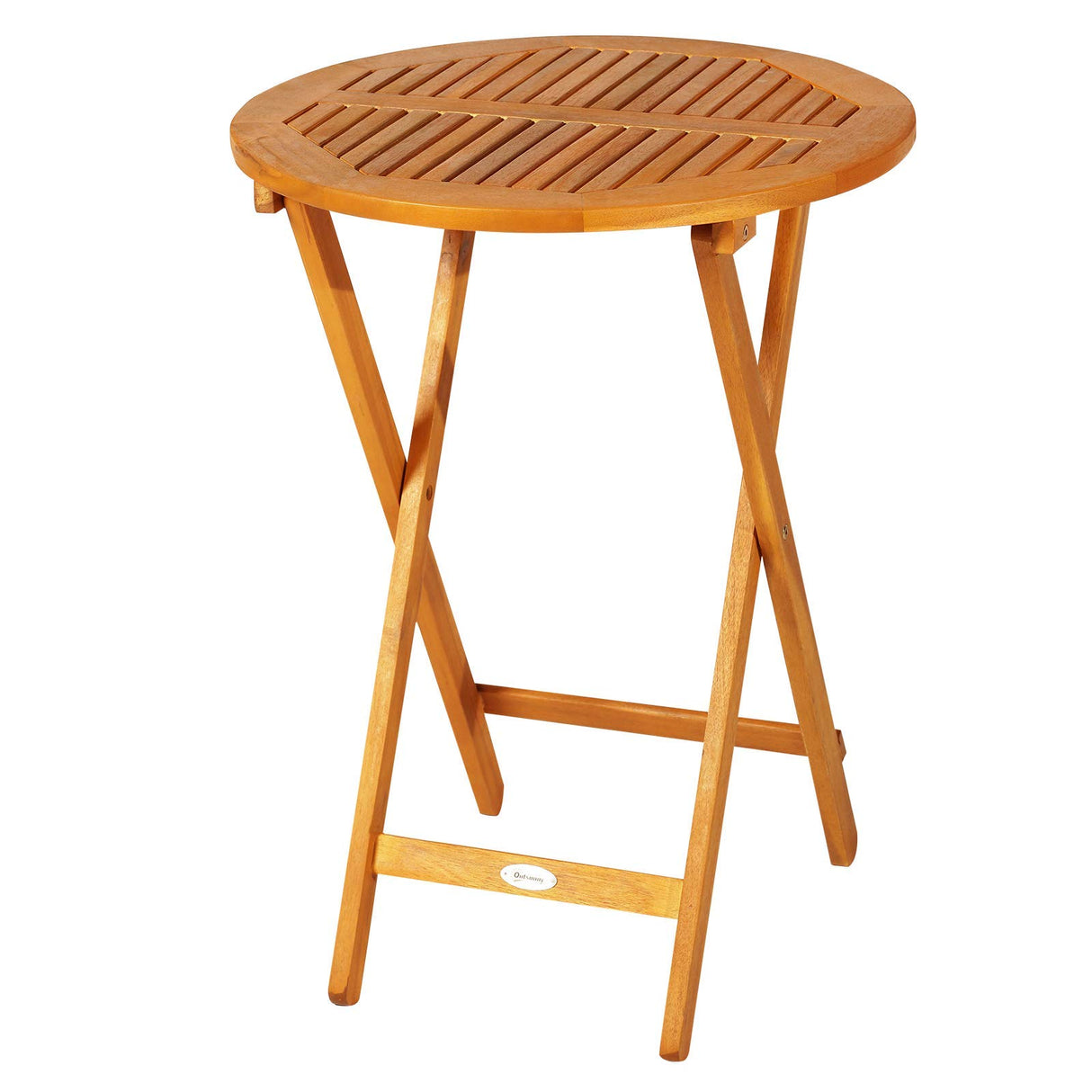 Outsunny 3-Piece Acacia Wood Bistro Set, Folding Patio Furniture with 2 Folding Chairs and Round Coffee Table, Teak, Slatted Finish, for Backyard, Balcony, Deck, Natural Outsunny