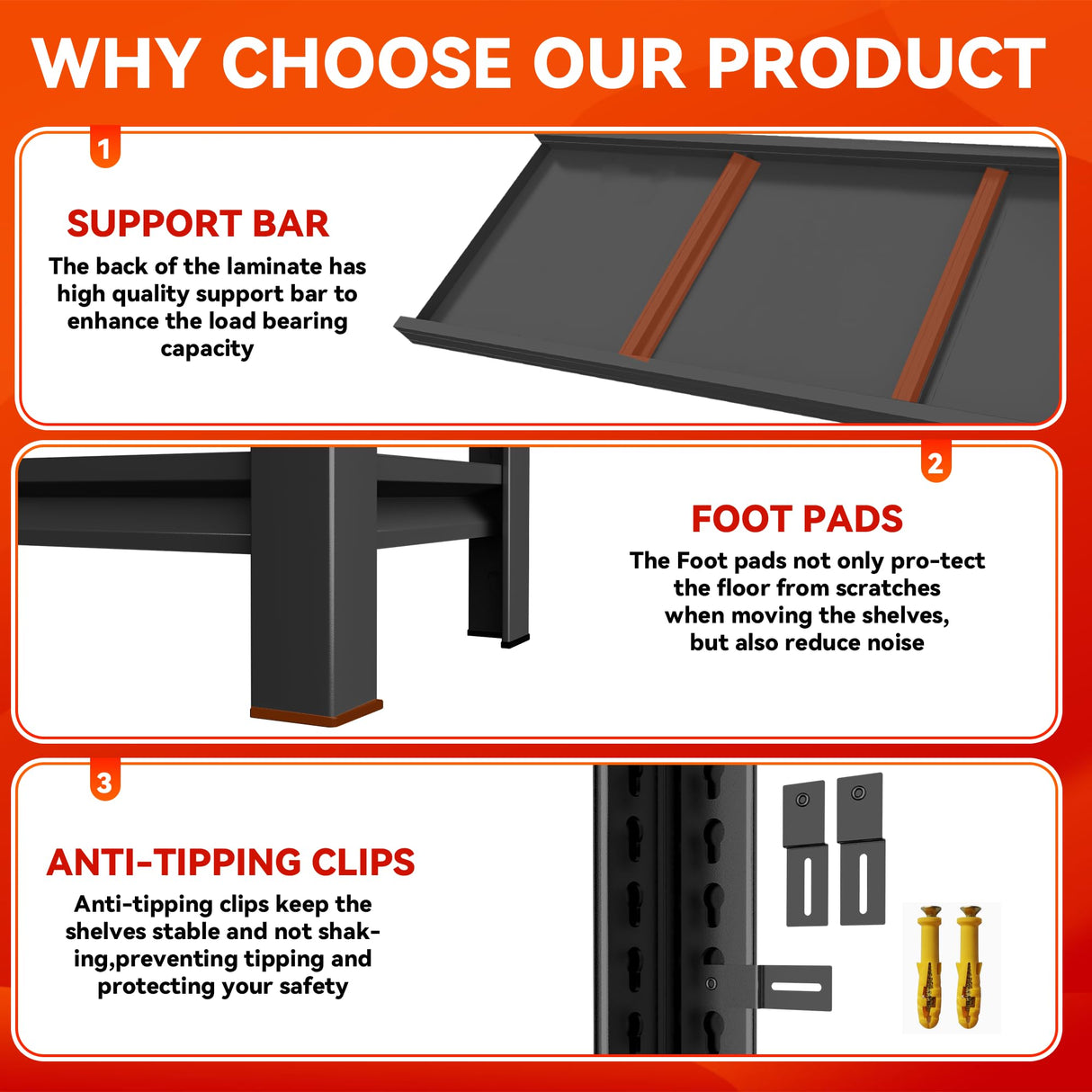 ErgoNova 78" H Garage Shelving 3000LBS Heavy Duty Shelving Units and Storage Shelves Adjustable 5 Tier Metal Shelving for Kitchen,Utility Room and Basement, 15.75" Dx39.37 Wx78 H, Black ErgoNova