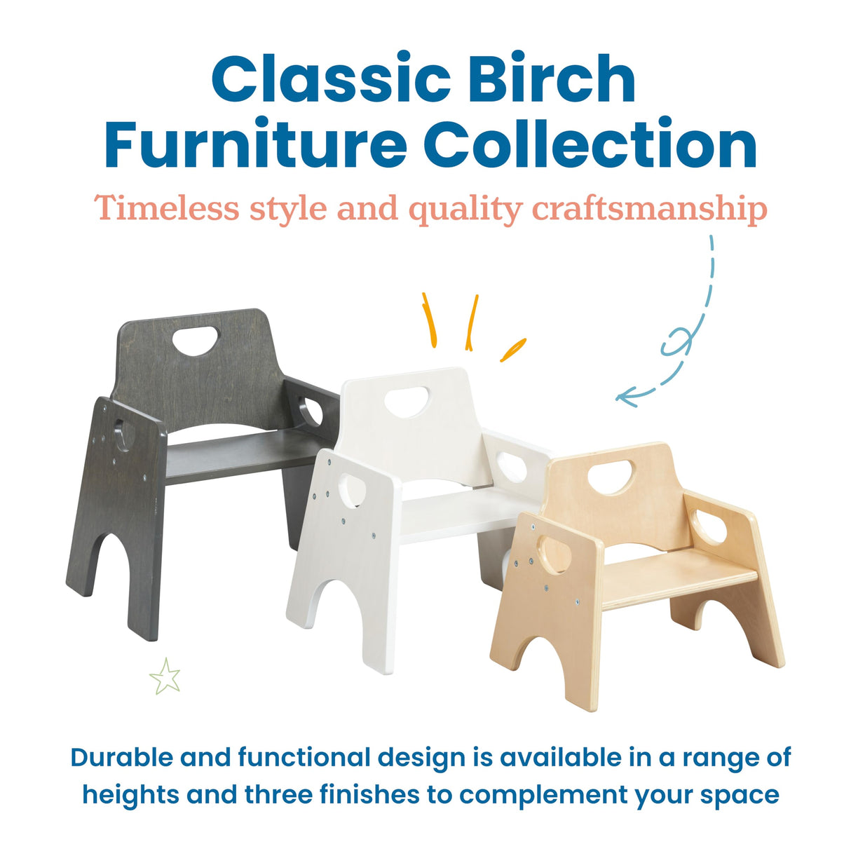 ECR4Kids Stackable Wooden Toddler Chair, 10in, Kids Furniture, Natural, 2-Pack ECR4Kids