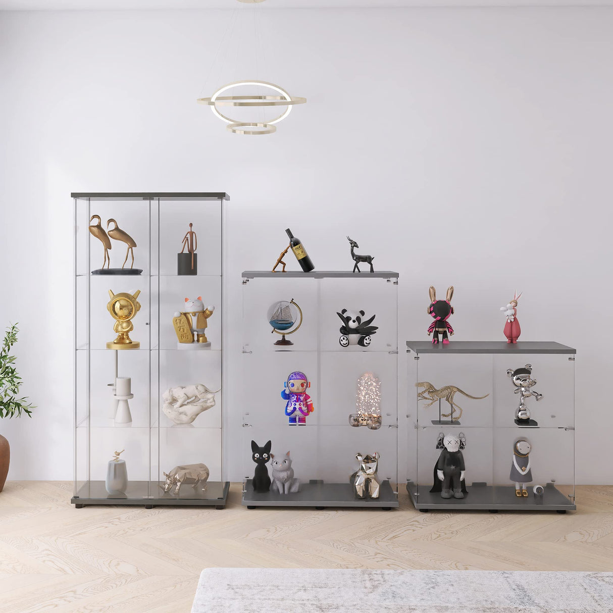 Yoluckea 3 Shelves Glass Cabinet with 2 Doors, Floor Standing Clear Glass Curio Cabinet Collection Display Case for Living Room Bedroom 49.49” x 31.77”x 14.37” Black Yoluckea