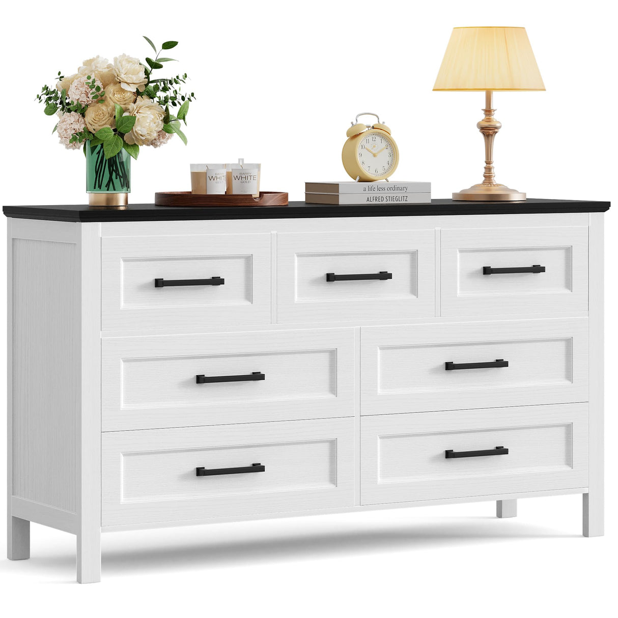 YESHOMY Dresser for Bedroom, Modern 7 Drawer Dresser, Closet Storage Organizer Chest of Drawers for Hallway, Closet, Black & White