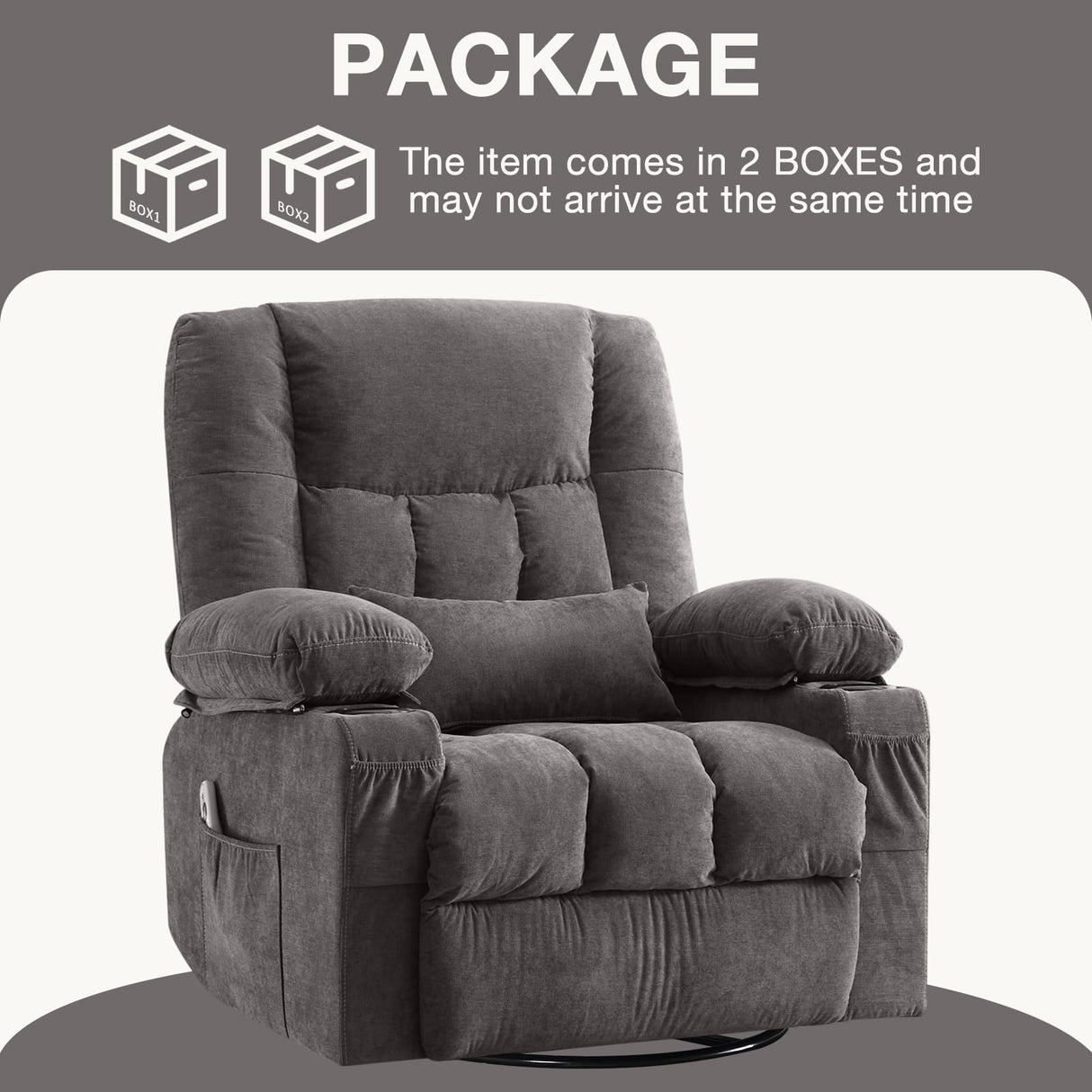 BOSMILLER Massage Swivel Rocker Recliner Chair with Vibration Massage and Heat Ergonomic Lounge Chair for Living Room with Rocking Function and Side Pocket, 2 Cup Holders, USB Charge Port BOSMILLER