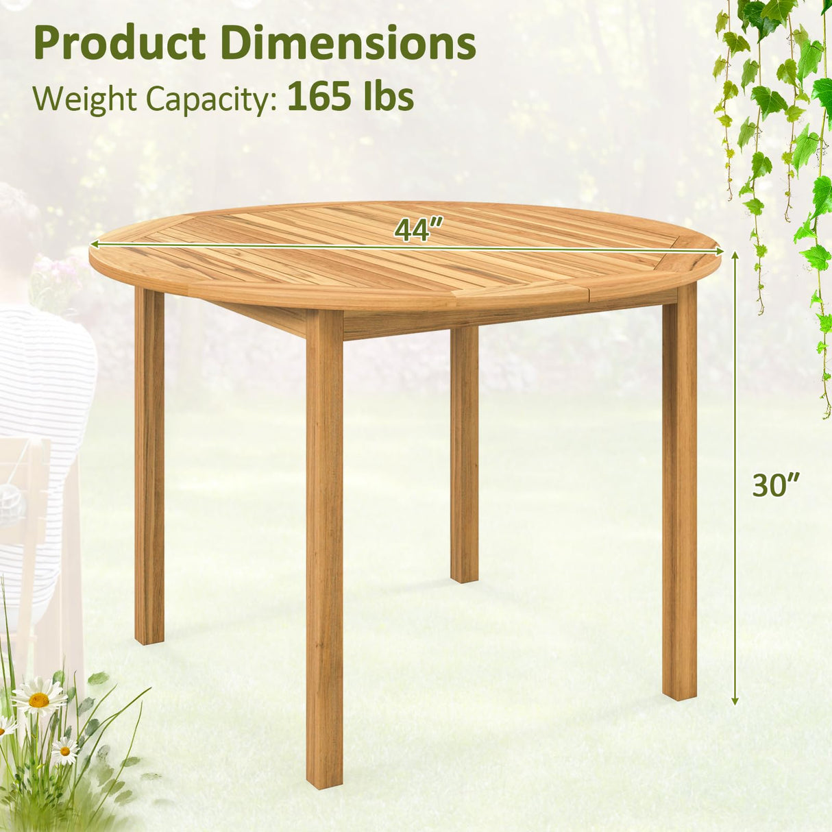 Tangkula Round Outdoor Dining Table, Acacia Wood Dining Table, 4-Person Large Dining Table, Farmhouse Patio Bistro Table, Indoor Outdoor Dining Furniture for Yard Deck Lawn Dining Room Tangkula