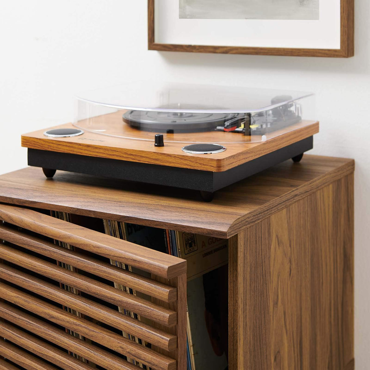 Modway Render Mid-Century Modern 19" Vinyl Record Display Stand in Walnut, 19 Inch Modway