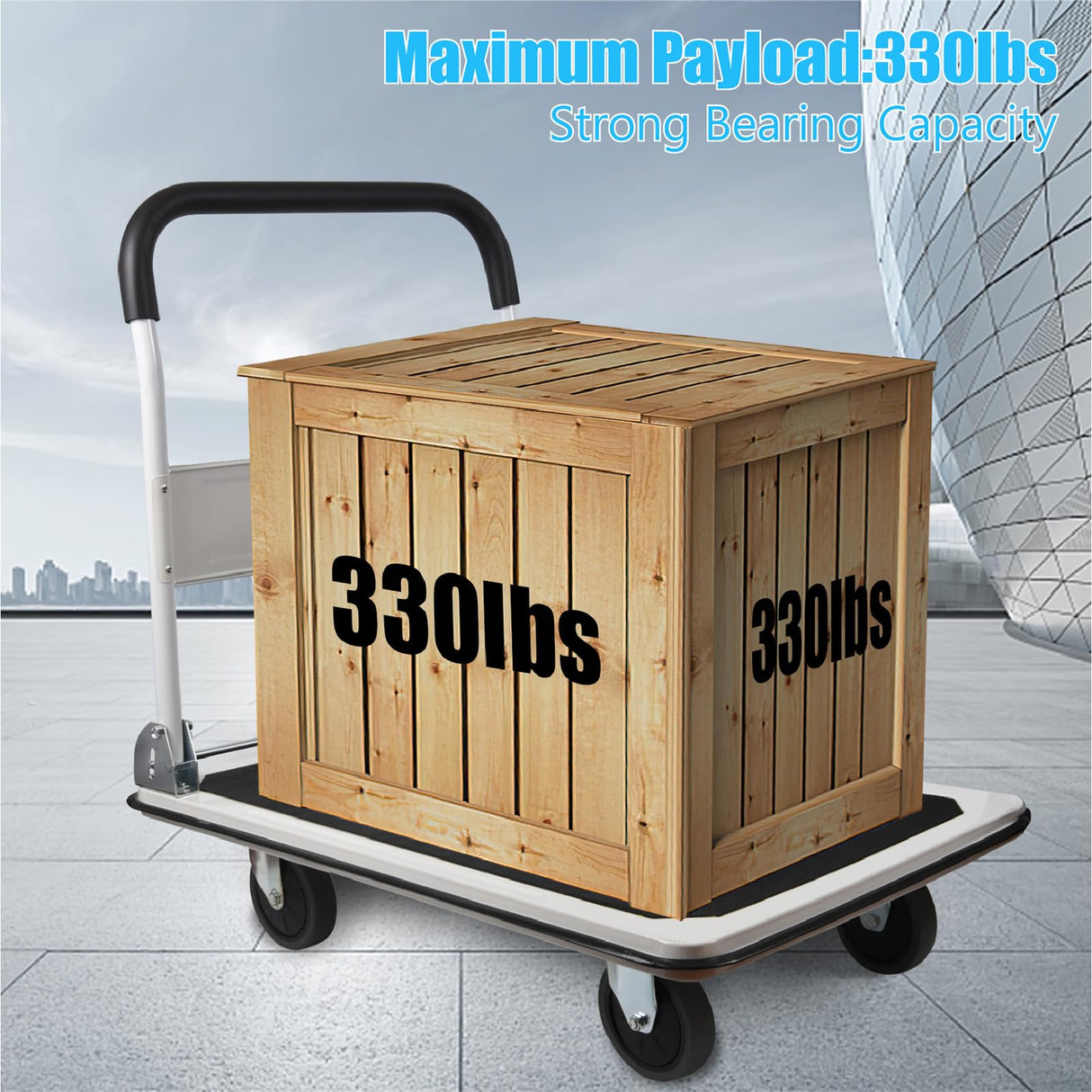 LEADALLWAY Foldable Push Cart Platform Cart 330lbs Capacity 4 Wheels 28.7x18.5x32.3inches White Small Flatbed Cart LEADALLWAY