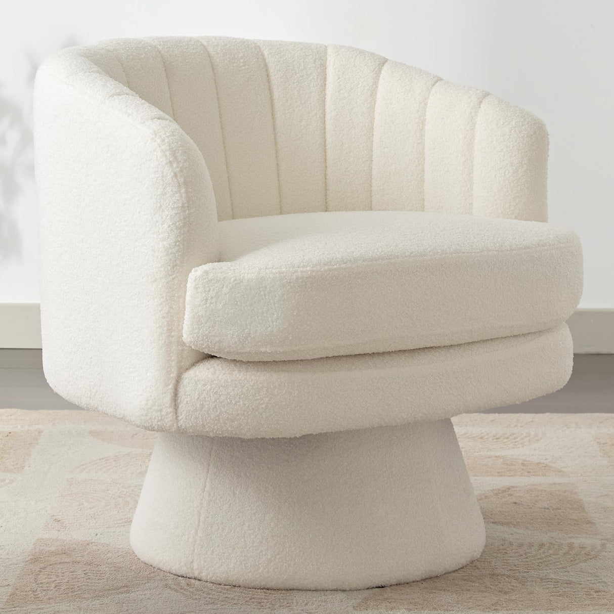 CANMOV Swivel Accent Chair with Armrest, Modern 360 Degree Swivel Barrel Chair with Curve Back and Soft Cushion,Comfy Round Sherpa Teddy Armchair Single Sofa for Living Room,Bedroom,Waiting Room,Beige CANMOV
