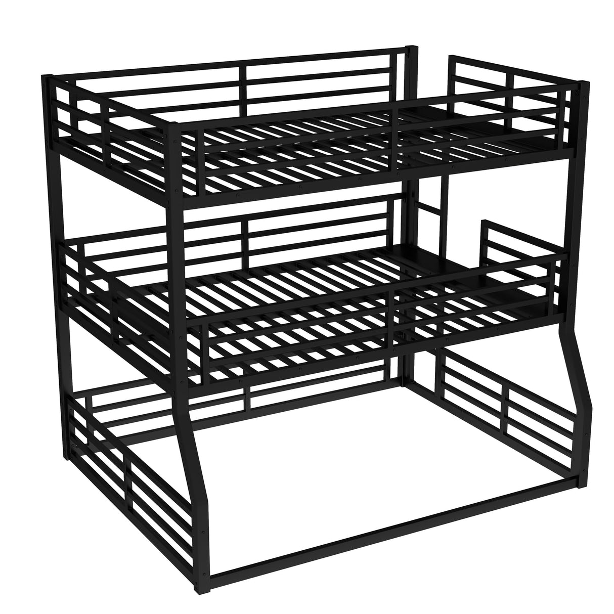 Bellemave Heavy Duty Triple Bunk Bed for Multiple Kids,Full Over Full Over Queen Size Bunk Beds with Storage Board for 3 Kids,Metal Triple Bed for Boys Girls,Black Bellemave