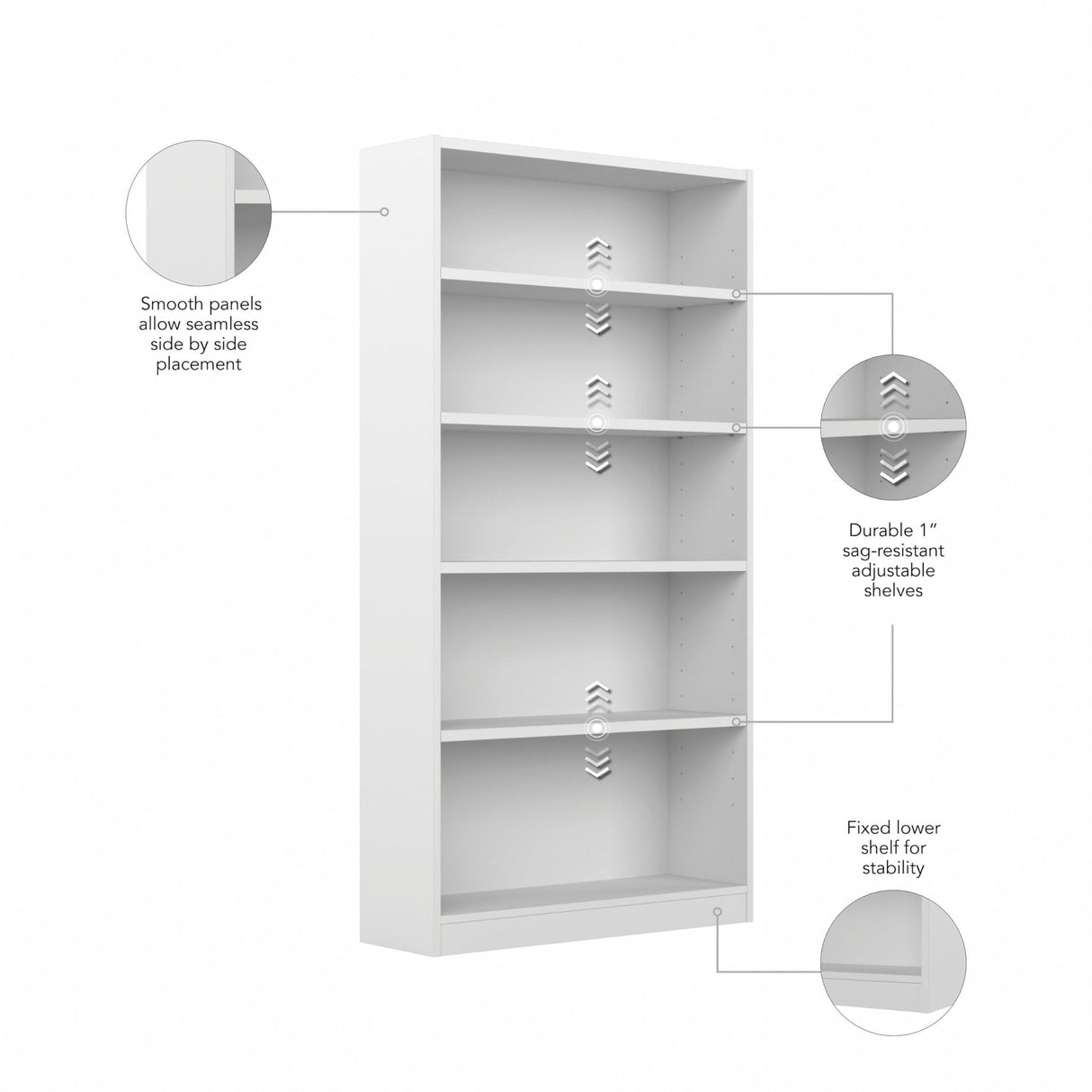 Bush Furniture Universal Tall 5 Shelf Bookcase in White, Vertical Storage and Display Bookshelf for Home Office or Living Room Organization Bush Furniture