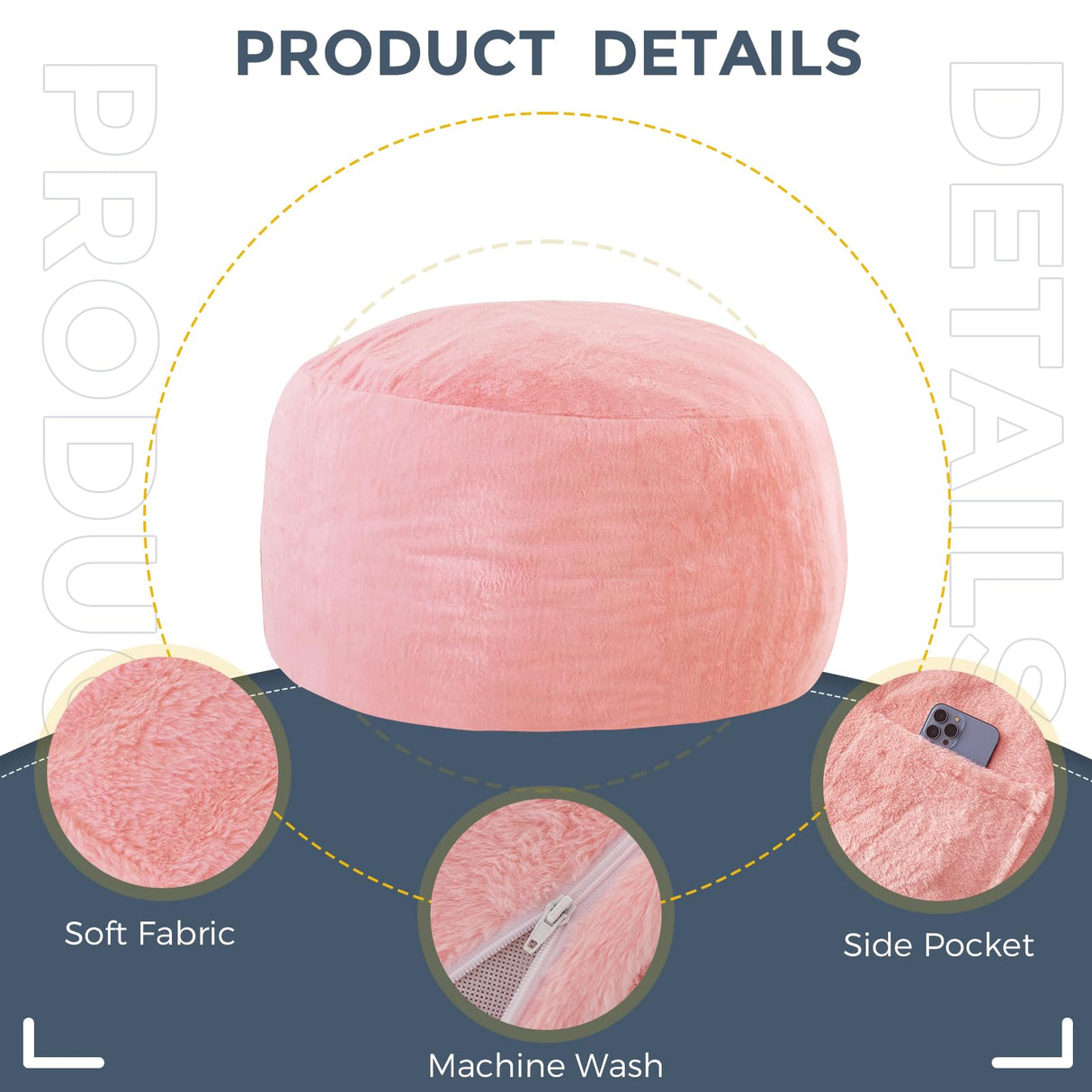 MAXYOYO Bean Bag Chair for Adults, Large 3 ft Bean Bag Chair with Foam Filling, Ultra Soft Fur Lazy Sofa for Living Room Bedroom, Machine Washable Cover MAXYOYO