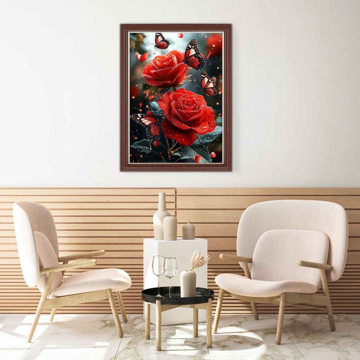 Lxmsja Red Rose Diamond Art Kits for Adults, Butterfly DIY Full Drill Diamond Painting Kits for Beginners, 5D Gem Art Crafts for Adults, Home Wall Decor 12x16 inch Lxmsja