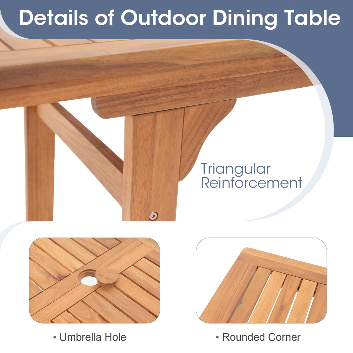 OC Orange-Casual Patio Furniture Set, Acacia Wood Patio Dining Set for 6-8, Outdoor Expandable Table and Chairs Set with Umbrella Hole and Breathable Textilene Fabric for Garden (White, 5 Pieces) OC Orange-Casual