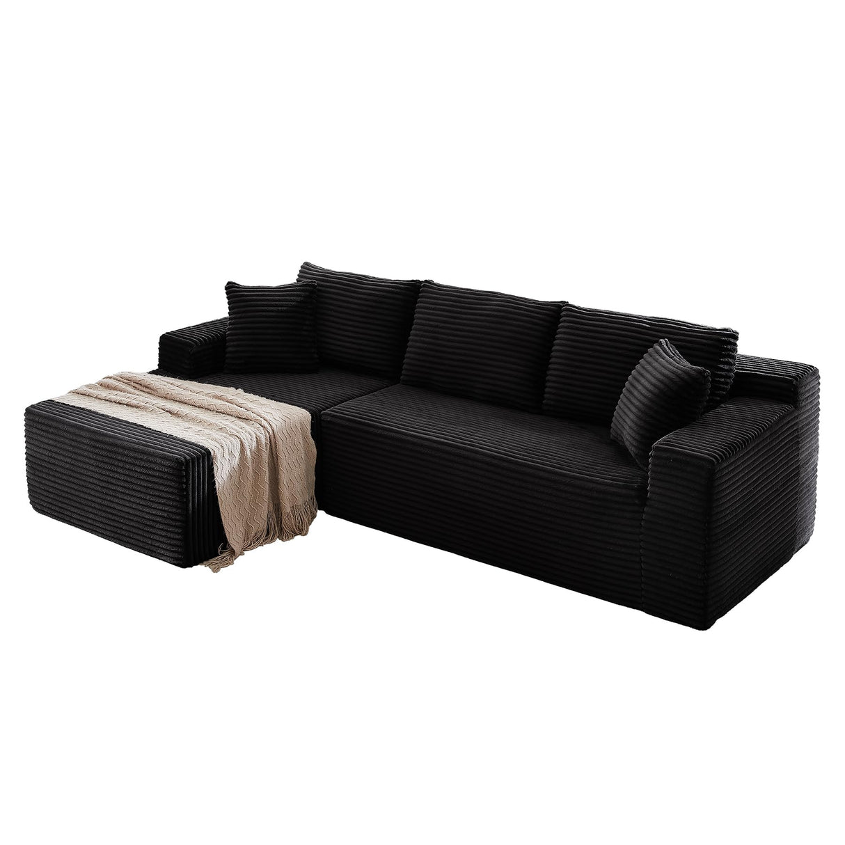 104 Inch Cloud Sectional Couch with L-Shape Chaise,Modern Upholstered Couches with Deep Seat,Corduroy Sponge Compressed Sofa for Living Room,No Assembly Required (Black) ZKJOLMN