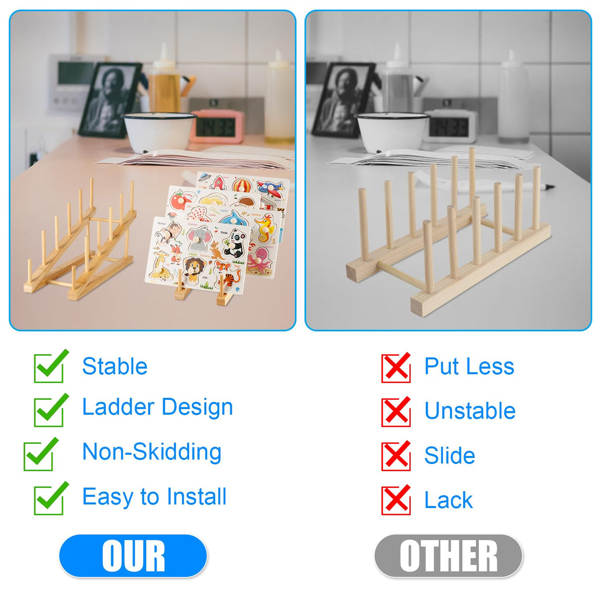 2pcs Wooden Puzzle Storage Rack, Slope Puzzle Display Stand Hold Up to 10 Sets Non-Skidding Puzzle Organizer Holder for Books Collection Lovers PEUTIER