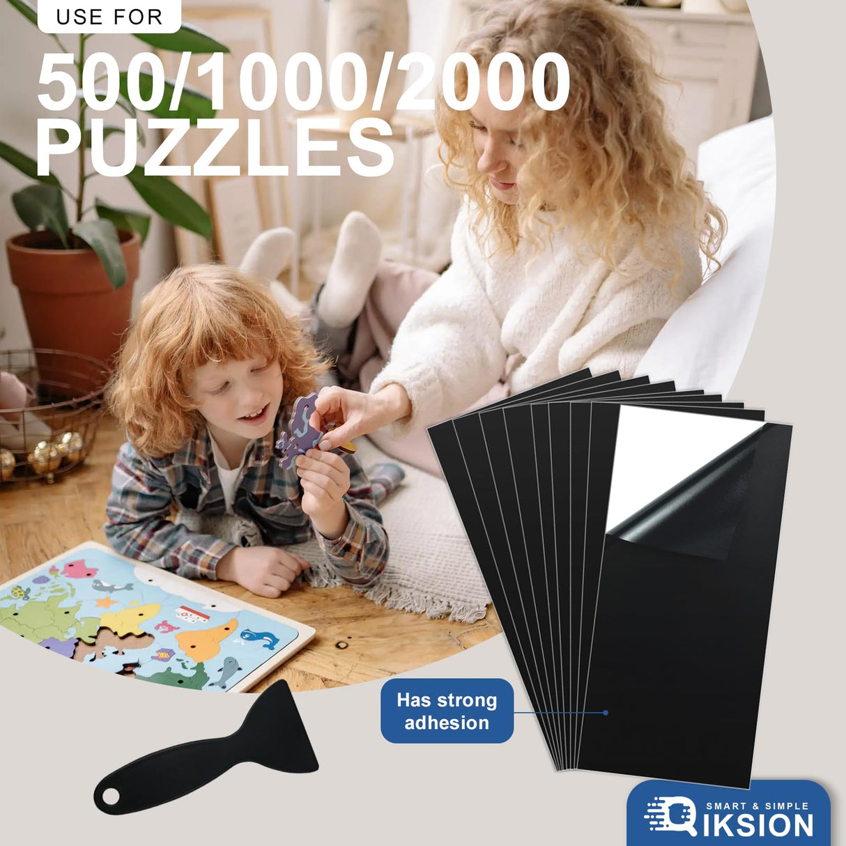 24 Black Puzzle Saver Sheets, Peel & Stick, Preserve 4 x 1000 Pieces Jigsaw Puzzles QIKSION