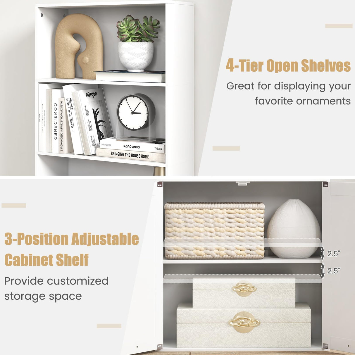 Giantex 71" Modern White Bookcase with Adjustable Storage and Anti-Tipping Features Giantex