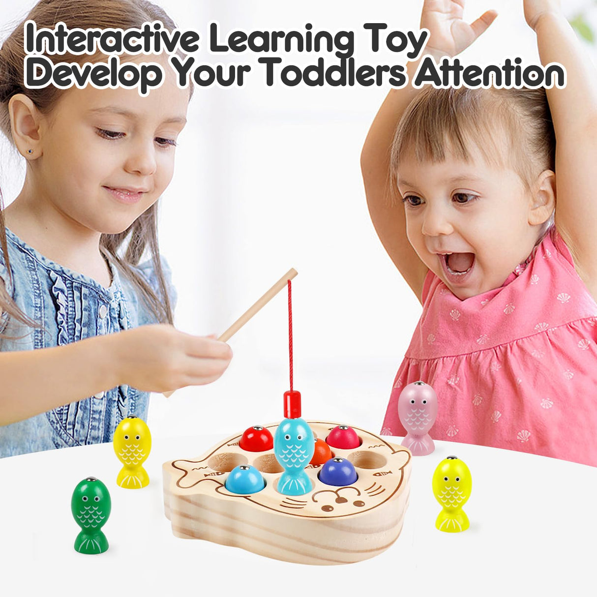 Magnetic Wooden Toys Fishing Game,Toddler Magnetic Fishing Toys Wood Puzzle Montessori Preschool Educational Activities Learning Hand-Eye Coordination Fine Motor Skills Toys for Boys Girls Ages 3+ NAODONGLI