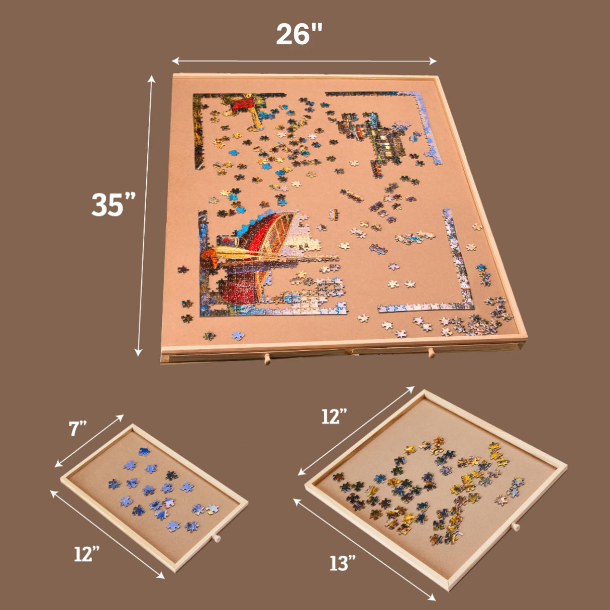 Rotating Wooden Puzzle Board for with 6 Storage Drawers & Protective Cover – Jigsaw Puzzle Table - for Adults & Families Home Entertainment & Puzzle Building (1500 Piece Puzzle Board)