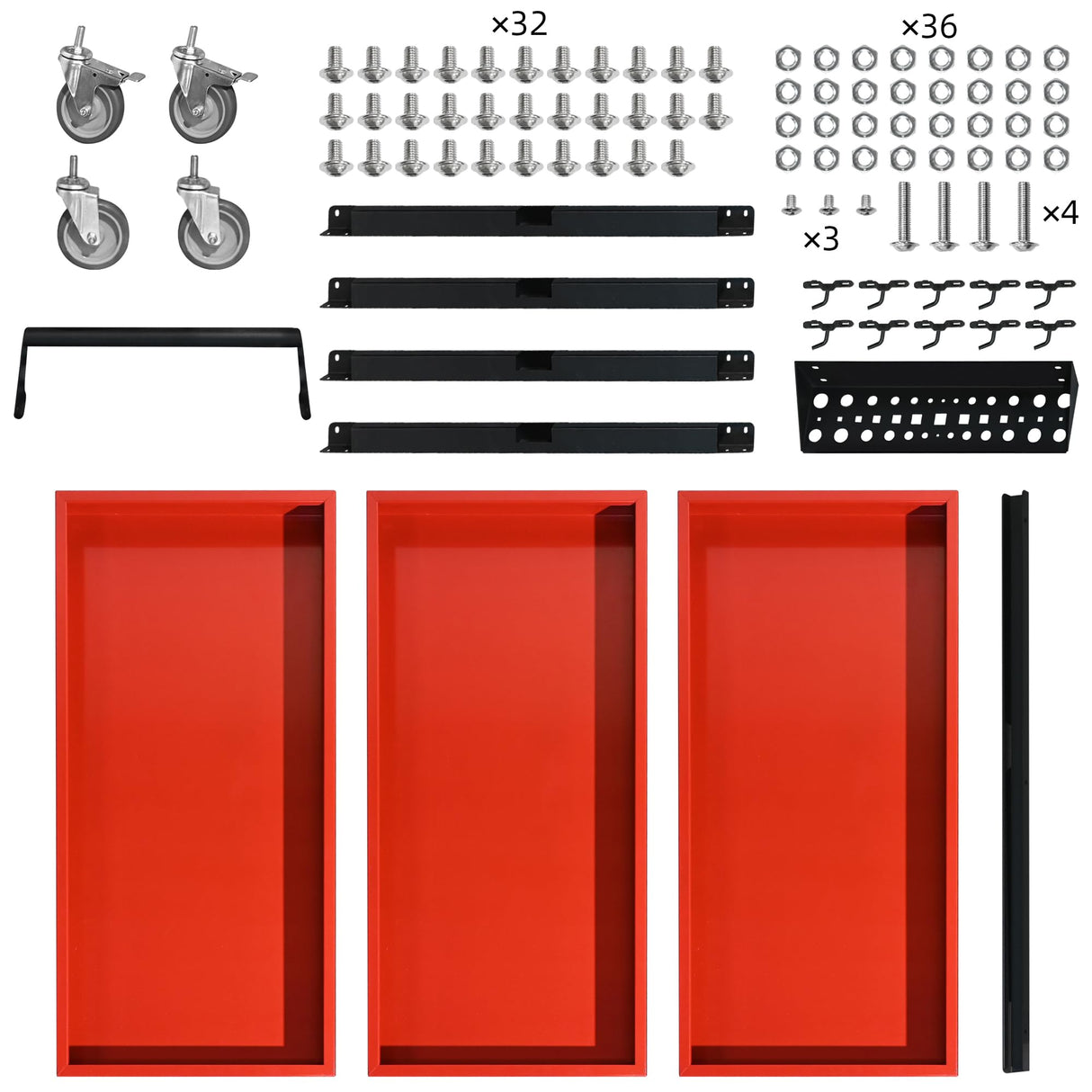 XCX 3 Tier Tool Cart on Wheels, Heavy Duty Metal Rolling Tool Cart with Drawers and Pegboards, 660 LBS Load Capacity Tool Storage Cart, Industrial Utility Tool Cart for Garage, Warehouse, Workshop XCX