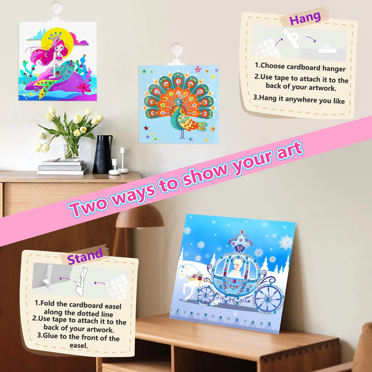 Marlrin Gem Sticker Kit for Kids, 8 Unicorn Princess Themes, Crafts Kits for Girls Ages 4-8, Arts & Crafts Toys, Diamond Art Kits for Kids - Birthday and Christmas Gift for Girls Ages 3, 4, 5, 6, 7, 8 Marlrin
