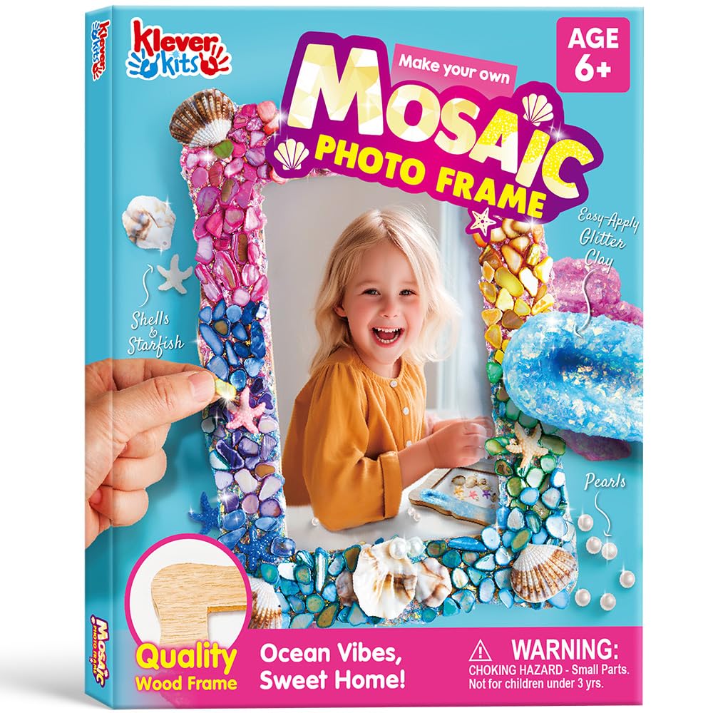 Klever Kits Mosaic Photo Frame Craft Kits, DIY Mosaic Kits for Kids 6 Years Old Girl Birthday Gift Summer Activities, Make Your Own Picture Frame Arts and Crafts for Kids Klever Kits