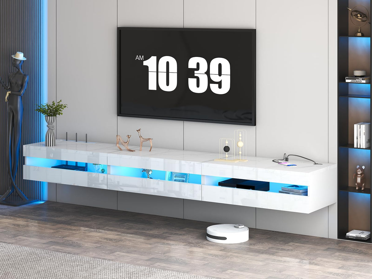 ANTISTA Floating TV Stand | 94.5'' Long Wall Mounted TV Shelf with Power Outlet, Modern Wooden Entertainment Center Media Console with Storage, High Gloss Large TV Cabinet, Up to 100 Inch TVS ANTISTA