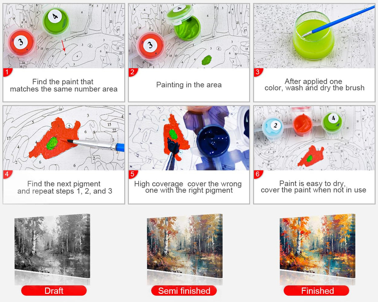 Paint by Numbers for Adults Birch Forest in Autumn Season Paint by Numbers Kit for Adults Canvas Forest Paint by Numbers Oil Hand Painting Art Crafts Flameless Oil Painting Kits 16x20 Inch Frame Rebotipy