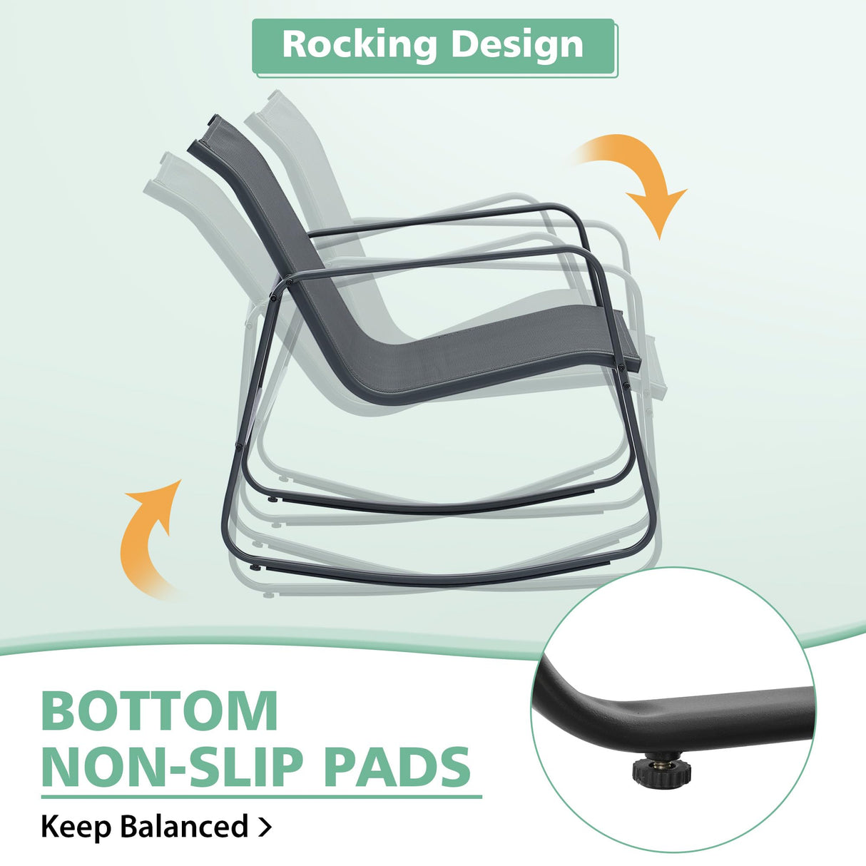 Ainfox 3 Piece Patio Outdoor Furniture Set, Textilene Fabric Patio Conversation Bistro Set with Rocking Bistro Chairs and Table, Small Patio Furniture Set for Backyard, Lawn, Garden, Poolside Ainfox