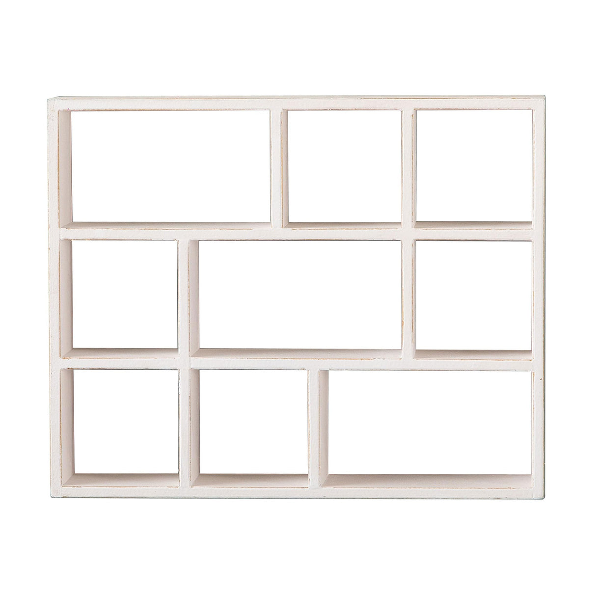 SOFE Small White Shadow Box with Shelves, Wall Shelving Unit 9-Compartments, Freestanding or Wall Mounted Curio Cabinet, Knick Knack Display Shelf, Wood Floating Cube Shelves for Wall, Collectibles SOFE
