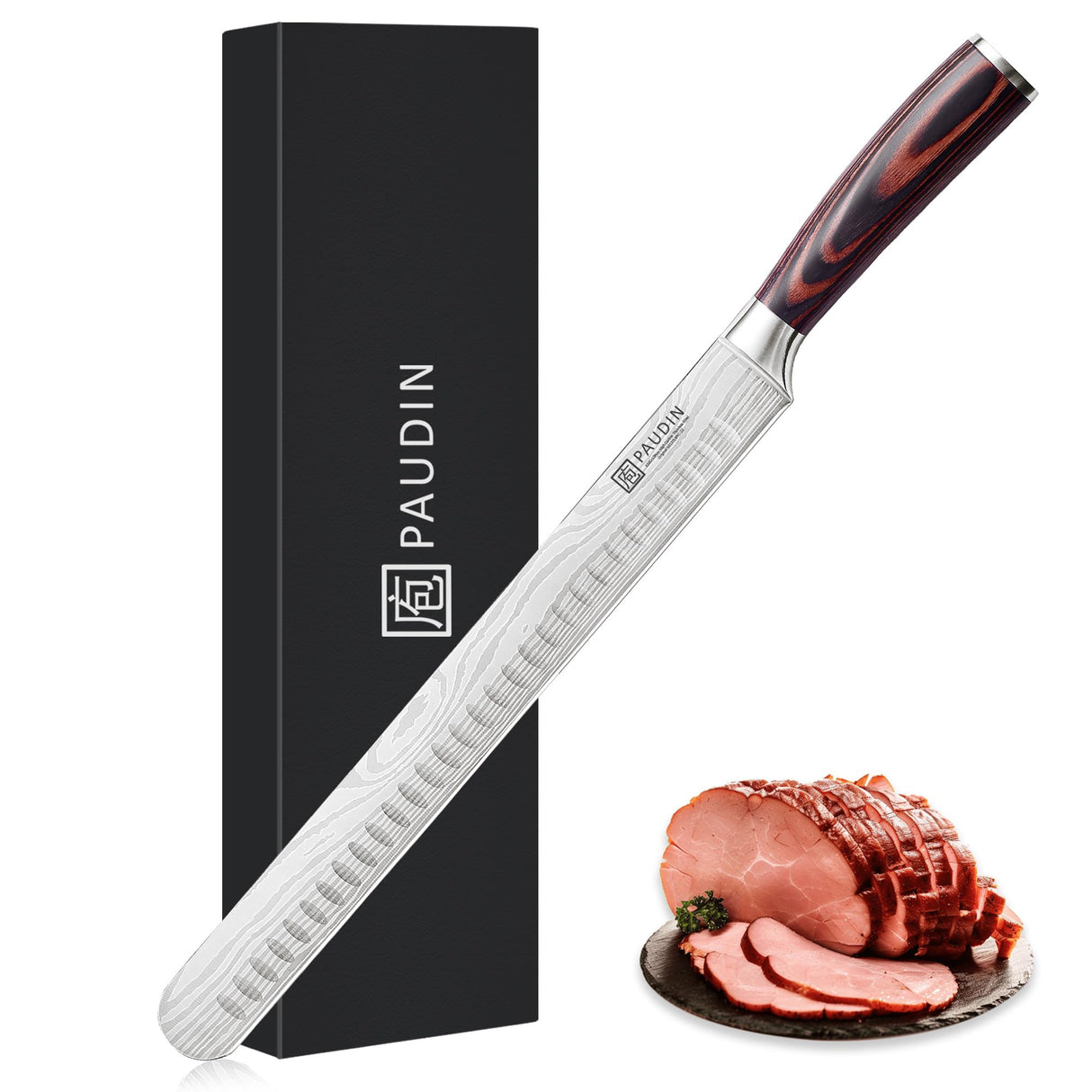 PAUDIN Brisket Knife, 12 Inch Stainless Steel Carving Knife with Granton Edge for Meat Cutting, Roasts, BBQ, Turkey PAUDIN