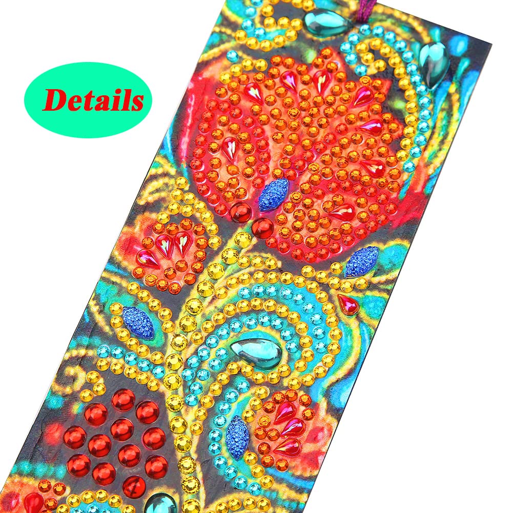 2 Pcs Diamond Painting Tassels Bookmarks Art 5D DIY Rose and Peacock Kits Leather Bookmark for Graduation Anniversary Birthday Christmas Kids Adults Beginners Miyolo