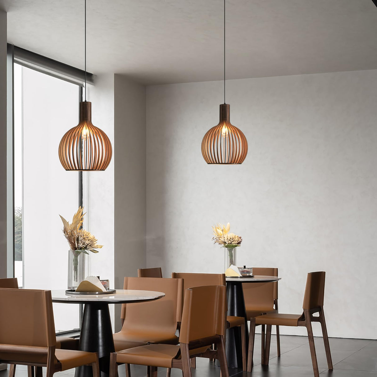 YNDD Wood Pendant Light, E26 Base Hanging Lamp Indoor, Natural Wooden Hand Made Chandelier, Boho Height Adjustable Dining Table Hanging Lamp for Hotel Bar Café Kitchen Island Hallway Entryway YNDD