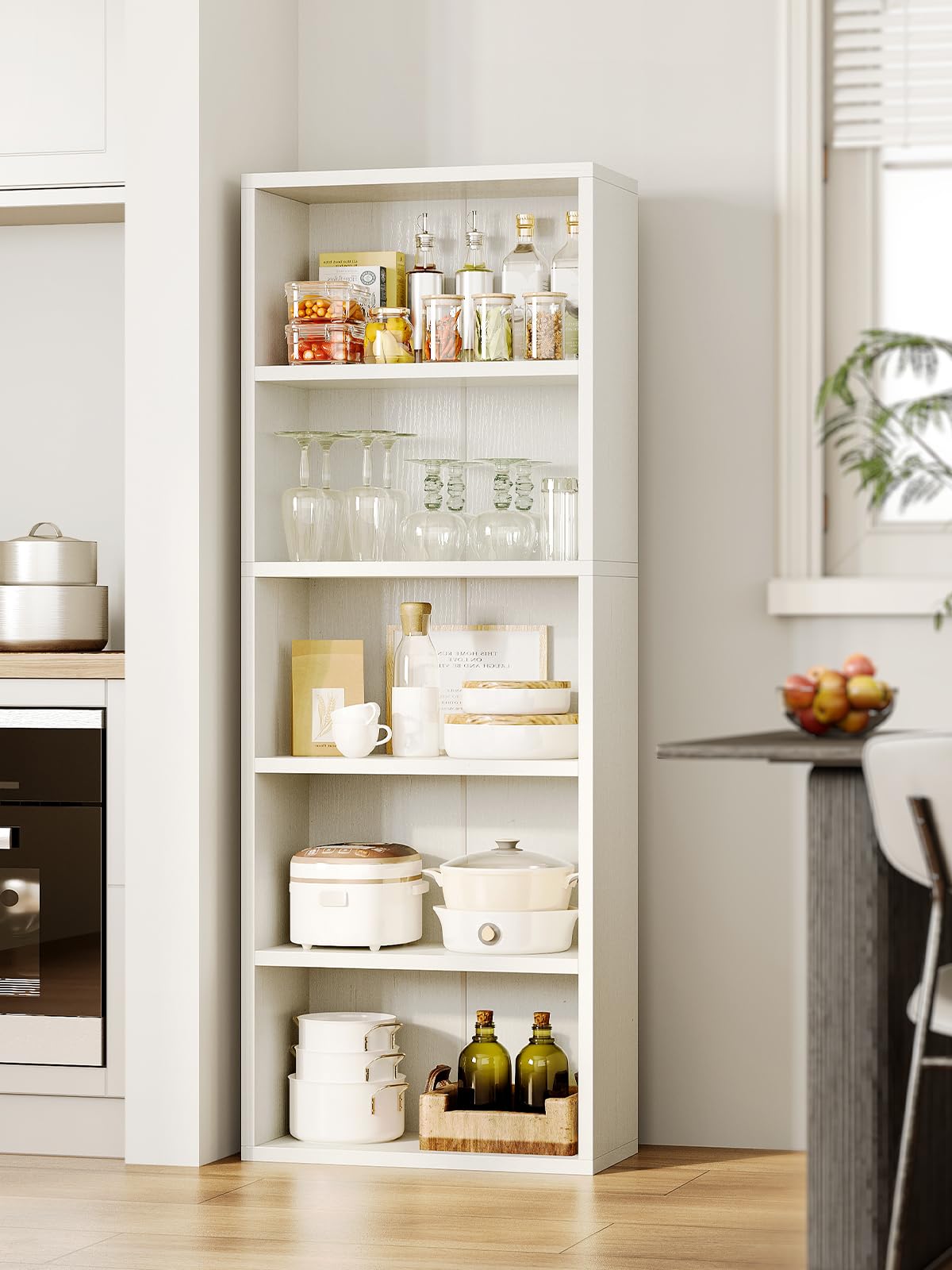 Casaottima 5-Tier Open Bookshelf and Bookcase, Floor Standing Display Storage Shelves for Living Room, Tall Book Shelf for Bedroom, Home Office, Dining Room, White Casaottima