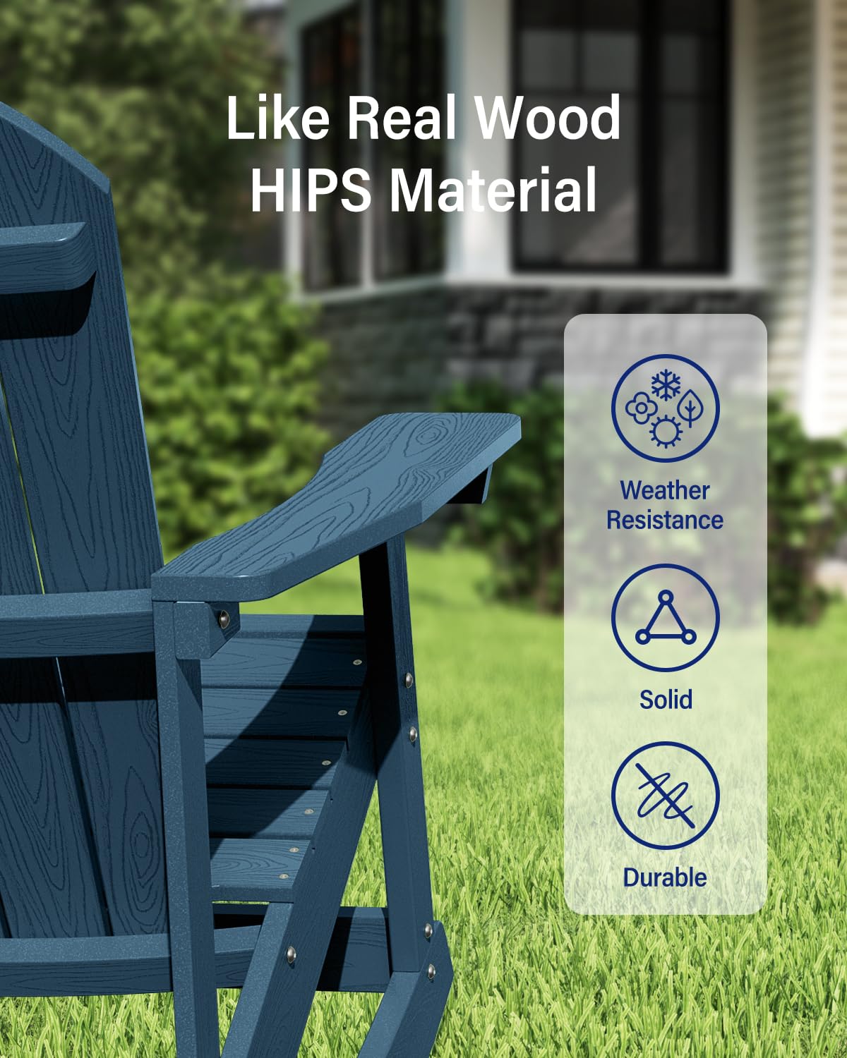 YEFU Outdoor Rocking Chair,Adirondack Rocking Chair,Patio Rocker Chair with Wide Back,Oversized Rocker Chair Look Like Real Wood, for Lawn, Porch, Backyard, Indoor and Garden(Navy Blue) YEFU